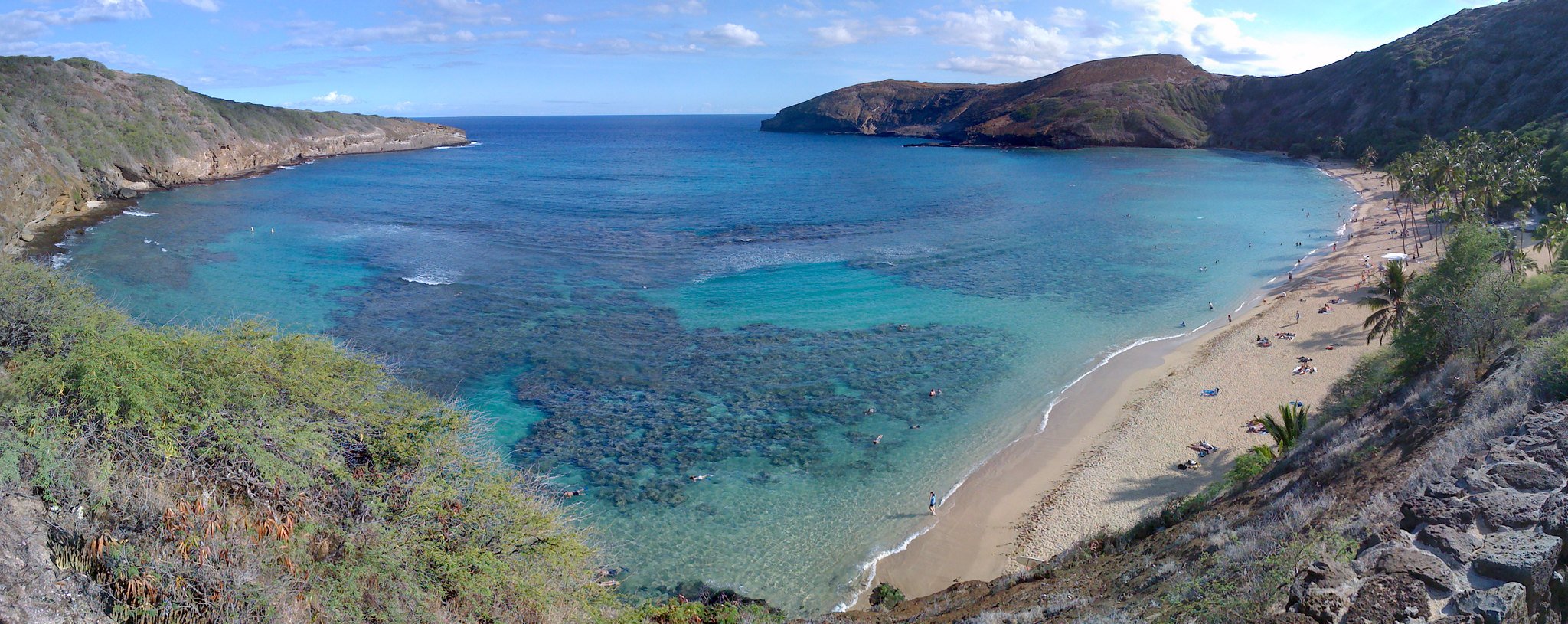 People enjoying Hanauma Bay Beach Park in Hawaii