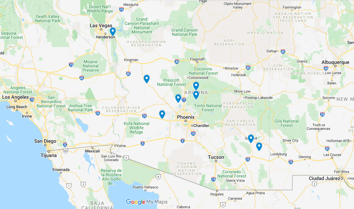 Arizona Hot Springs Map – Natural Pools Detailed Map of AZ