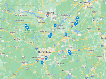 Alabama Waterfalls Map