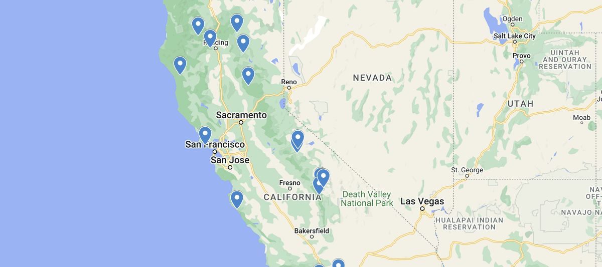 California Waterfalls Map