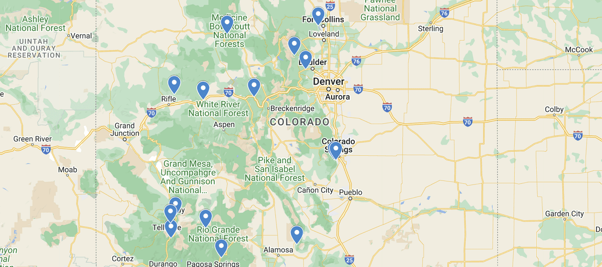 Colorado Waterfalls Map