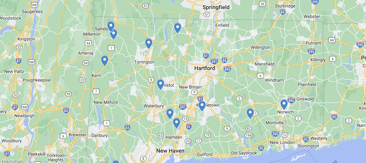 Connecticut Waterfalls Map