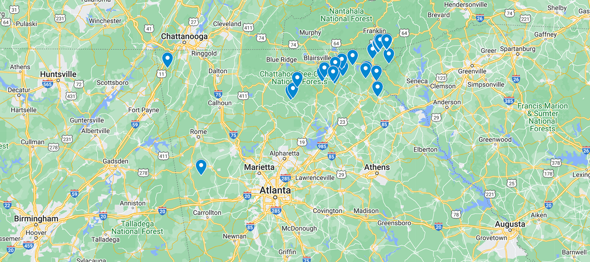 Georgia Waterfalls Map
