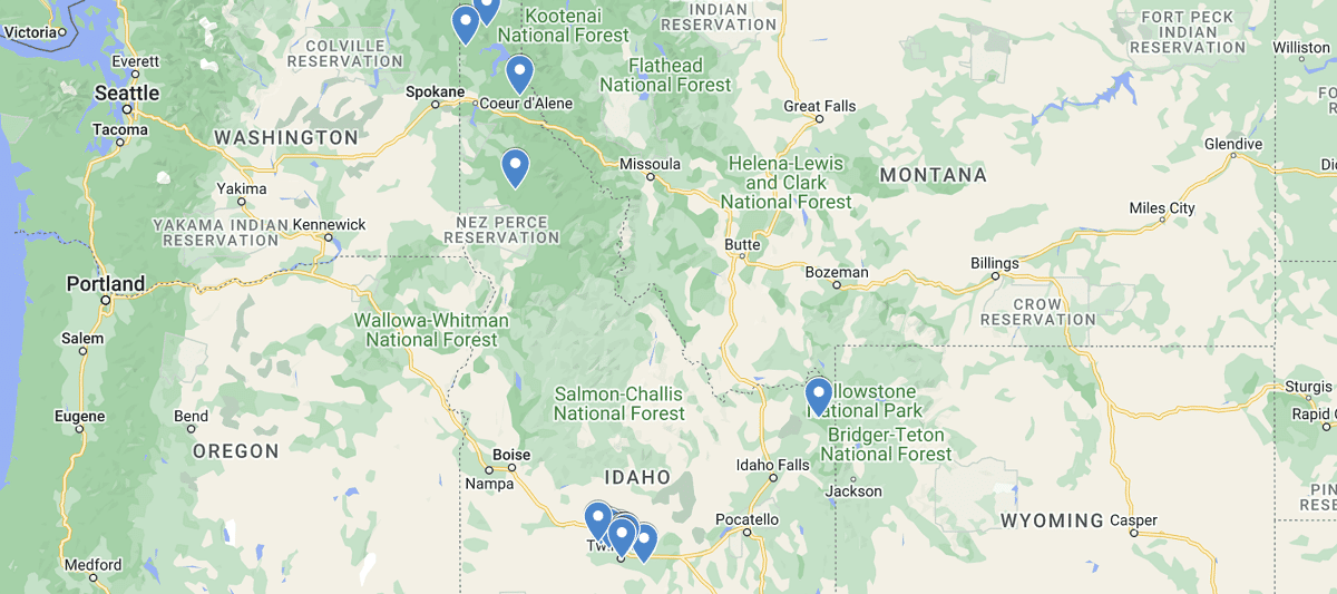 Idaho Waterfalls Map