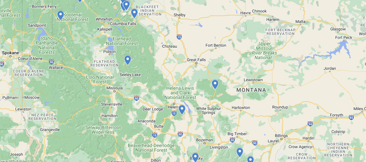 Montana Waterfalls Map