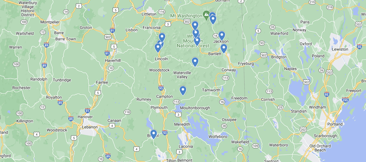 New Hampshire Waterfalls Map
