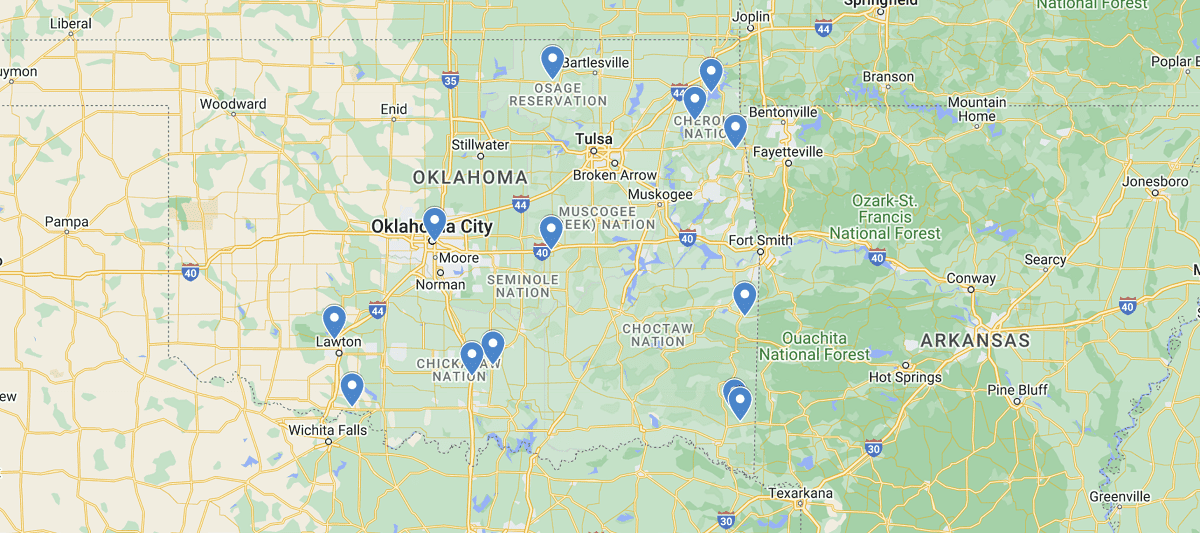 Oklahoma Waterfalls Map