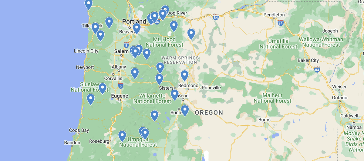 Oregon Waterfalls Map