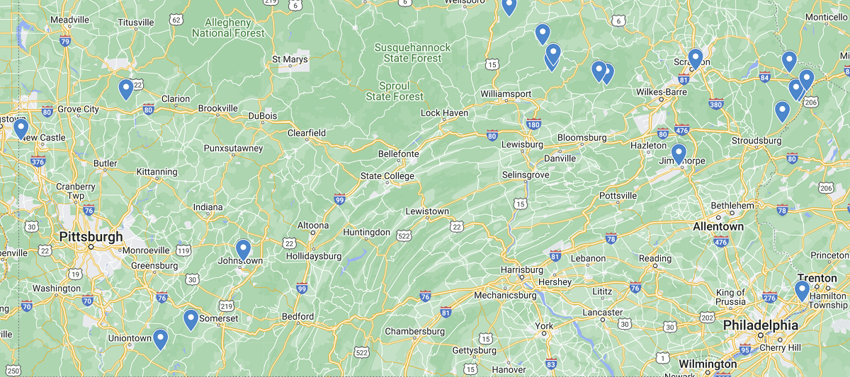 Pennsylvania Waterfalls Map