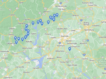 South Carolina Waterfalls Map