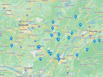 Tennessee Waterfalls Map
