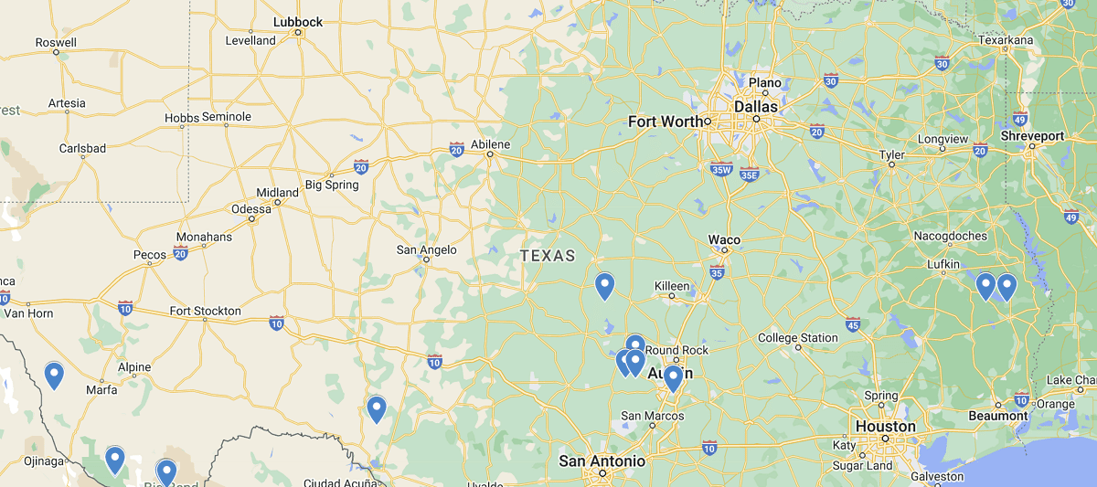 Texas Waterfalls Map