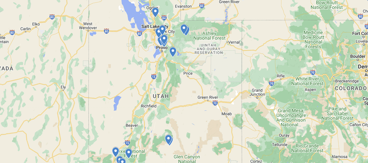 Utah Waterfalls Map