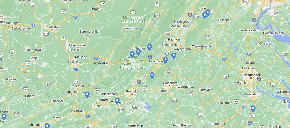 Virginia Waterfalls Map