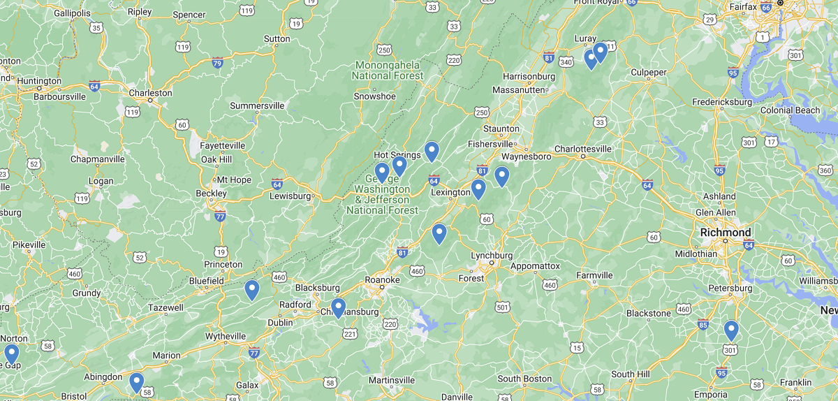 Virginia Waterfalls Map Details and Info on Falls in VA