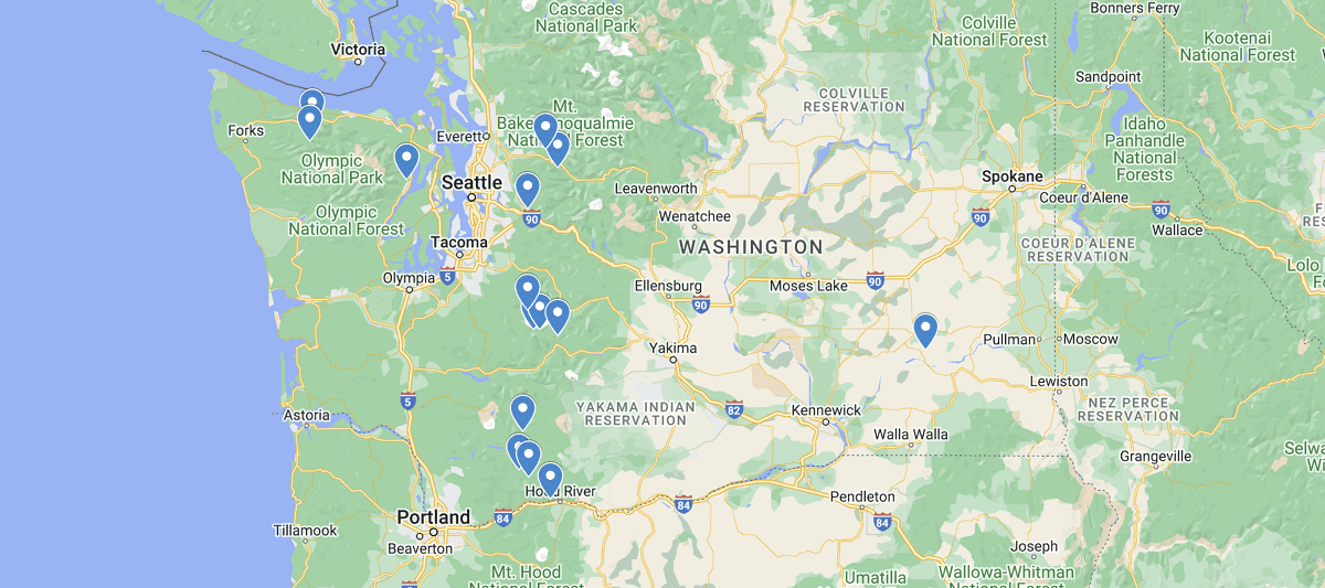 Washington Waterfalls Map