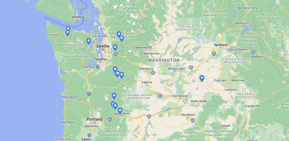 Washington Waterfalls Map Details and Info on Falls in WA